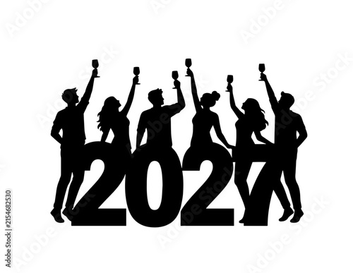 Celebrating people silhouette with large numbers for the new year event