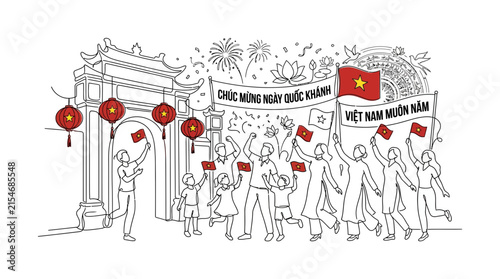 Vietnamese National Day Celebration Line Art Illustration