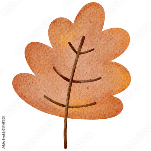 watercolor illustration of a warm orange autumn oak leaf, perfect for Thanksgiving invitations, fall seasonal designs, forest-themed decor, and printable sticker sets