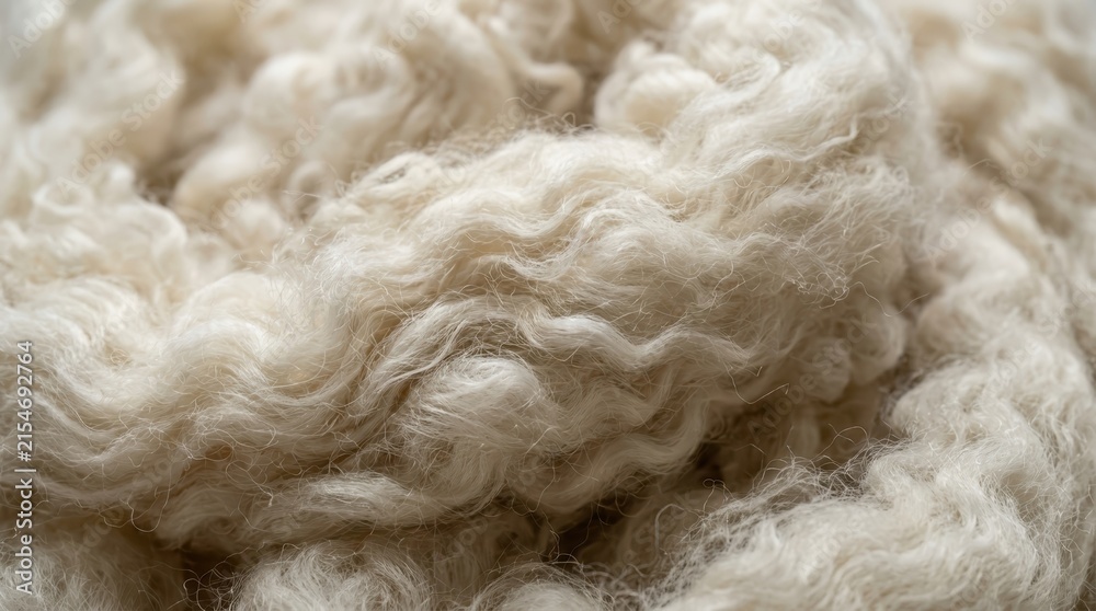 Fototapeta premium Close-up of Raw White Sheep Wool Texture, Natural Organic Fleece Background for Textile Industry and Craft