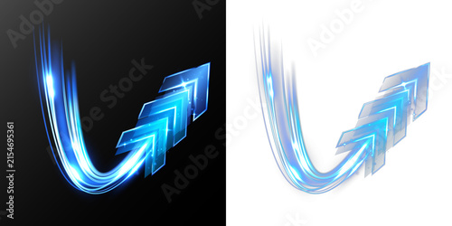 Blue Glowing Upward Arrows with Curved Light Trail