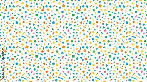 A vibrant pattern of colorful geometric shapes on white background