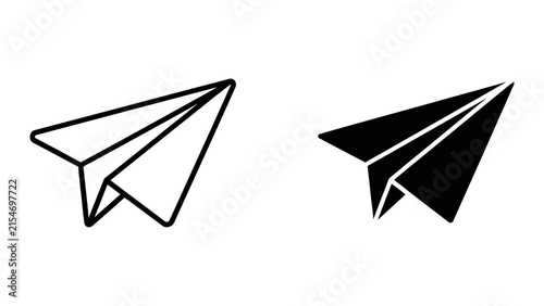 Minimalist paper plane vector icon set featuring outline and solid styles for web design