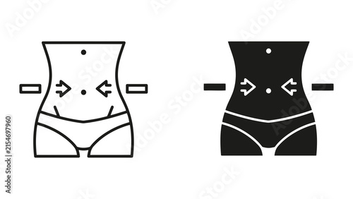 Bild auf Leinwand Female waistline slimming icon with arrows in outline and solid black vector sty