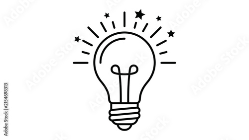 Bild auf Leinwand Bright Idea Icon: A minimalist icon featuring a glowing light bulb with radiating lines and stars, symbolizing innovation, creativity, and a brilliant concept