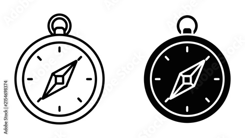 Navigation compass vector icons in outline and solid black style