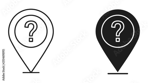 Map location pin with question mark for help and support navigation