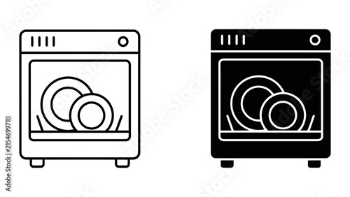 Modern dishwasher appliance icon set for kitchen interior design and home utilities