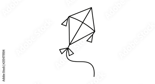 Simple black outline drawing of a kite icon. Minimalist vector graphic of a flying toy symbol for design elements.