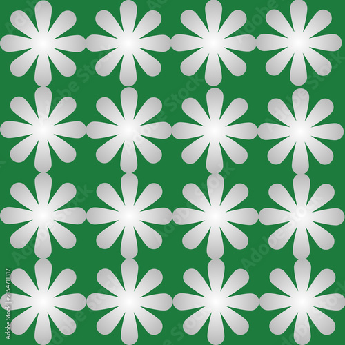Fotografía Floral ornament with repeating daisy like shapes on a green background