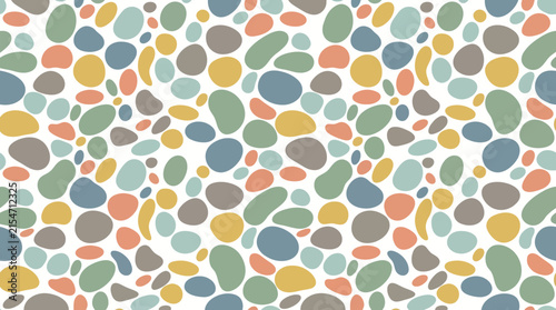 A seamless pattern of colorful organic shapes on white background