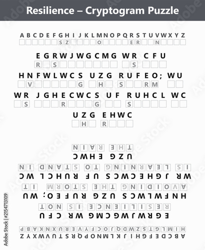 Resilience Cryptogram Puzzle, Brain Teaser Logic Game and Word Scramble Worksheet