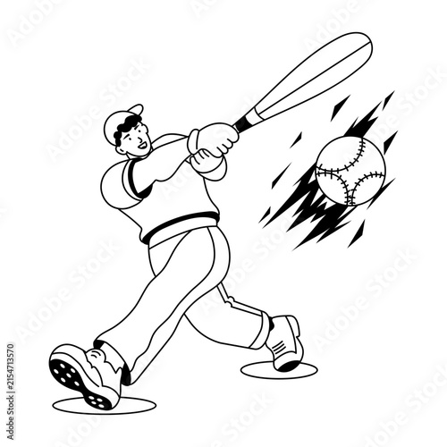 A cricket batter swings a yellow bat toward an incoming ball, turning through the shot with bent knees and motion marks that emphasize timing and power.