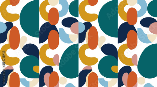 A vibrant pattern featuring colorful abstract shapes on white background