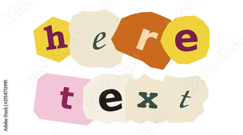 Colorful text saying here with playful font