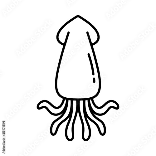 Squid line icon with hand drawn doodle design style