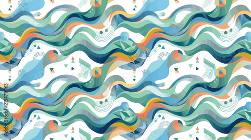 Abstract wavy pattern with geometric shapes on white background