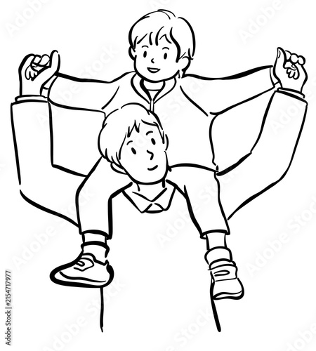 肩車をするお父さんと男の子　1色