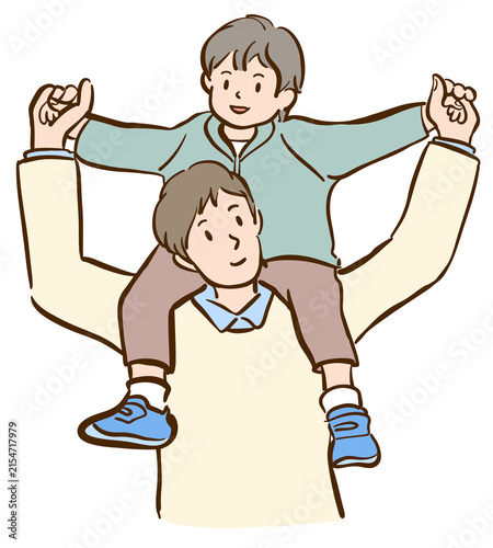 肩車をするお父さんと男の子