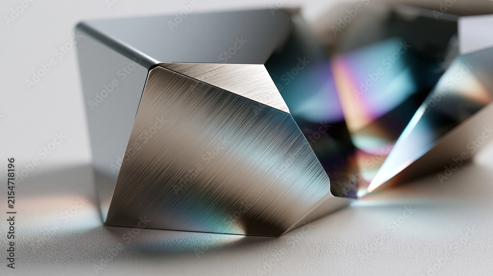 Naklejka premium Glaskristall reflektiert Regenbogenlicht vor hellem Studiohintergrund