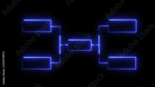 Glowing Neon Business Hierarchy Organogram Chart Animation on Black Background.