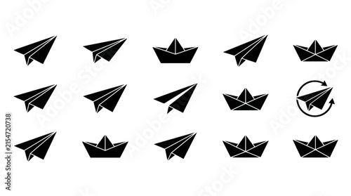 Minimalist Paper Plane and Paper Boat Icon Set