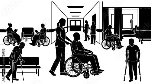 Hospital Patient Care Silhouette Vector Illustration