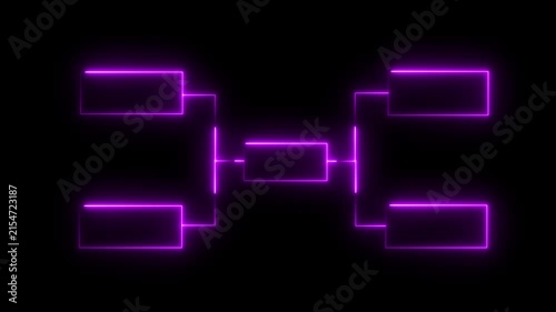 Glowing Neon Business Hierarchy Organogram Chart Animation on Black Background.