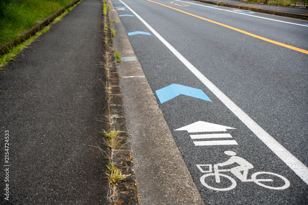 Fototapeta premium 道路に整備された自転車レーンと歩道の風景