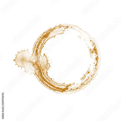 Coffee Stain Ring with Brown Splash and Grunge Circular Mark Isolated on White Background