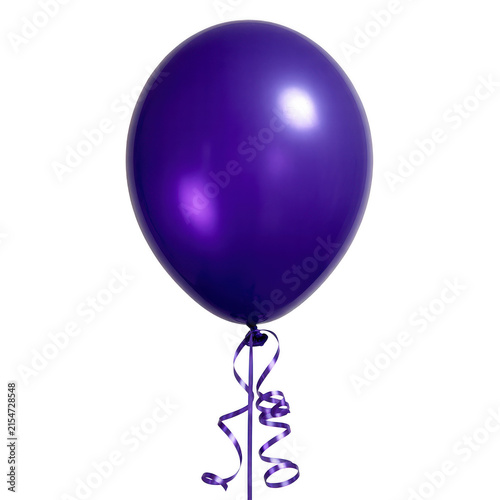 Single deep purple party balloon with curly ribbon isolated on transparent background for festive event design