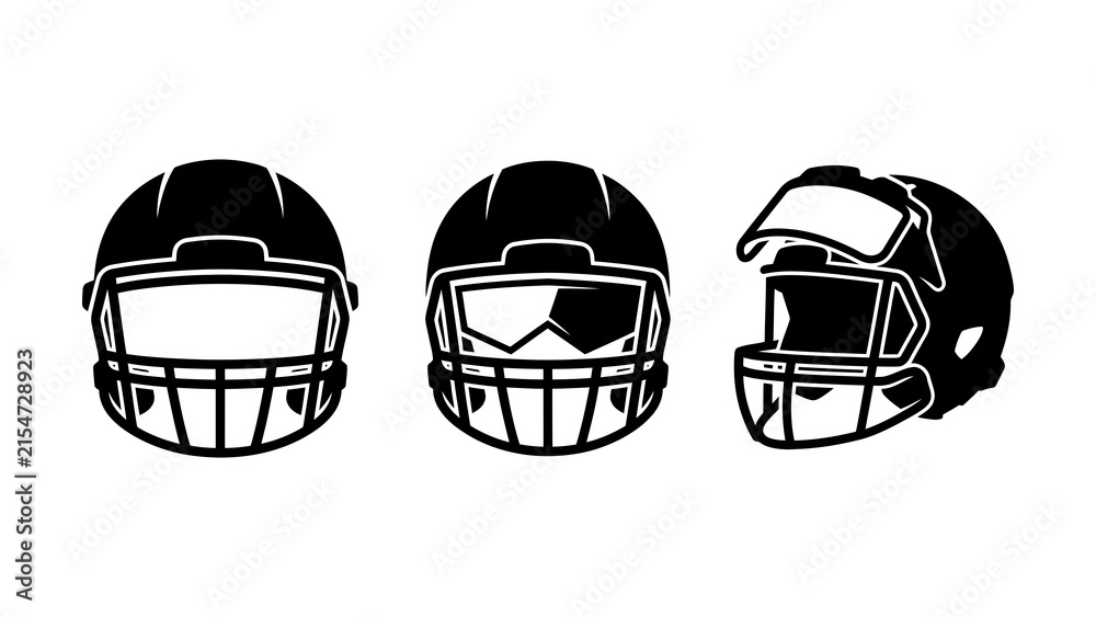 Fototapeta premium Three Different Styles Black And White Football Helmets Design Vector Illustration