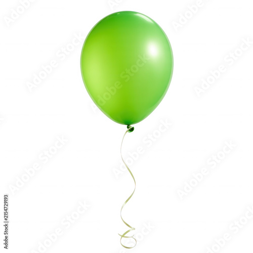 Bright lime green party balloon with matching curled ribbon tail isolated on transparent background for events