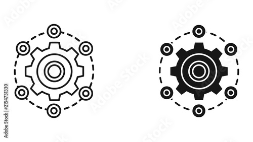Workflow process gear with connected nodes vector icon for business system analysis