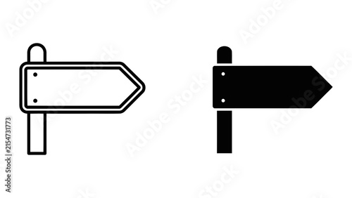 Wooden signpost with arrow shape in outline and solid black vector icon design set
