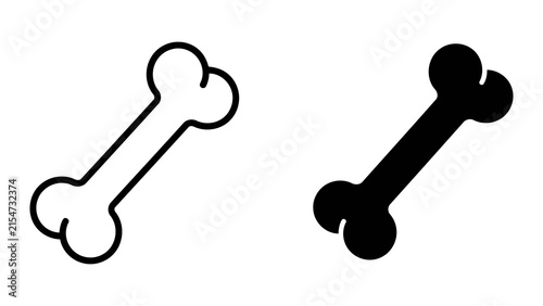 Dog bone vector icon set in outline and solid styles for pet shop branding