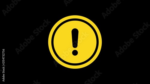 Warning sign with exclamation mark on black screen. alert , risk , safety, danger road warning sign animation. Exclamation marks and caution warning sign. 4k video