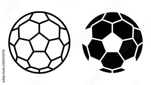 Soccer ball icon set with linear and solid black vector design on white background