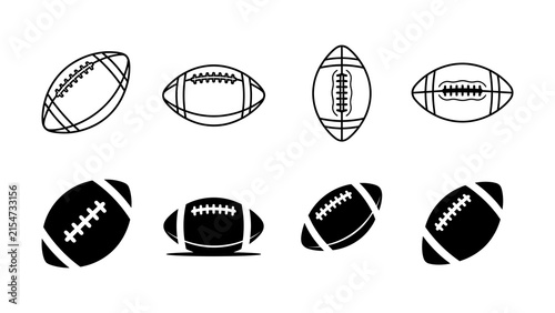 Various football vector icons in black and white