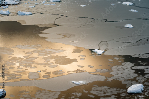 Antarctic expedition. View of melting ice in Antarctica during an expedition in early spring