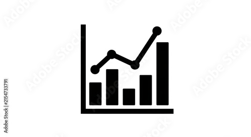Black bar chart icon with rising trend line for business growth and financial analysis