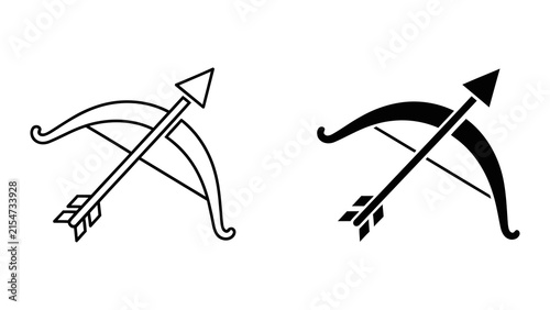 Obraz na plátne Medieval crossbow weapon with arrow vector icon set isolated on white background