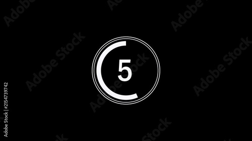 Countdown timer 10second with white circular graphic on a plain black background