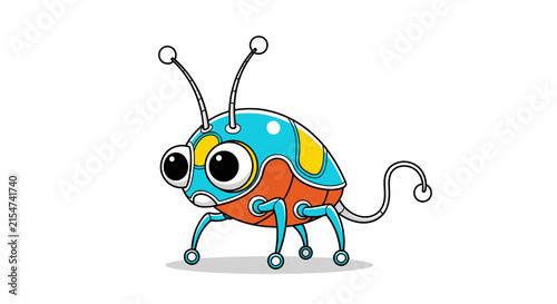 Cute Cartoon Robot Bug with Big Eyes and Antennae