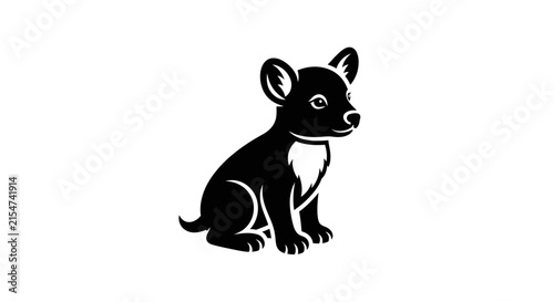 Cute Chihuahua Puppy Silhouette Sitting Isolated on White Background