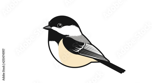 Cute Chickadee Bird Illustration, Black Capped Chickadee, Simple Cartoon Style