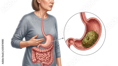 Medical illustration of a woman with a bezoar in her stomach