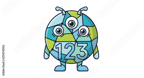 Cute Cartoon Monster with Three Eyes and Numbers 123