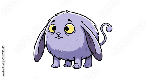 Cute Fluffy Purple Creature with Big Eyes and Long Ears