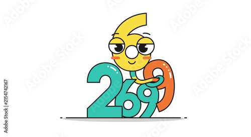 Cute Cartoon Number 6 Hugging Numbers 2 and 9, Fun Character Design